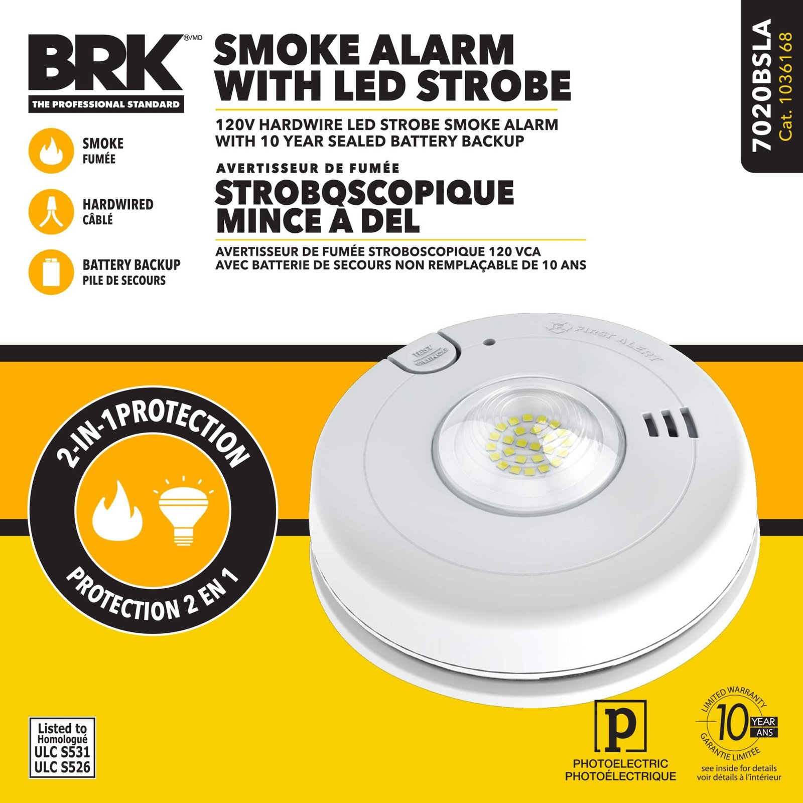 7020BSLA BRK 2in1 Led Strobe & Smoke Alarm Hardwired with Battery Backup