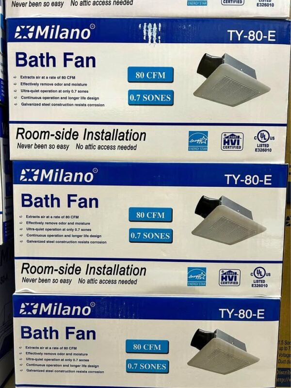 TY-80-E Milano Bathroom Fan 80CFM 0.7 Sones