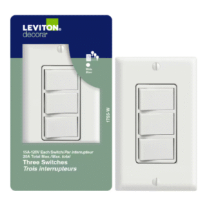 1755-W Leviton Decora Three Rocker Combination Switch 15A 120V White