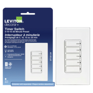 DT130-LW Leviton Decora Preset 30 Minute Digital Bathroom Timer Switch in White