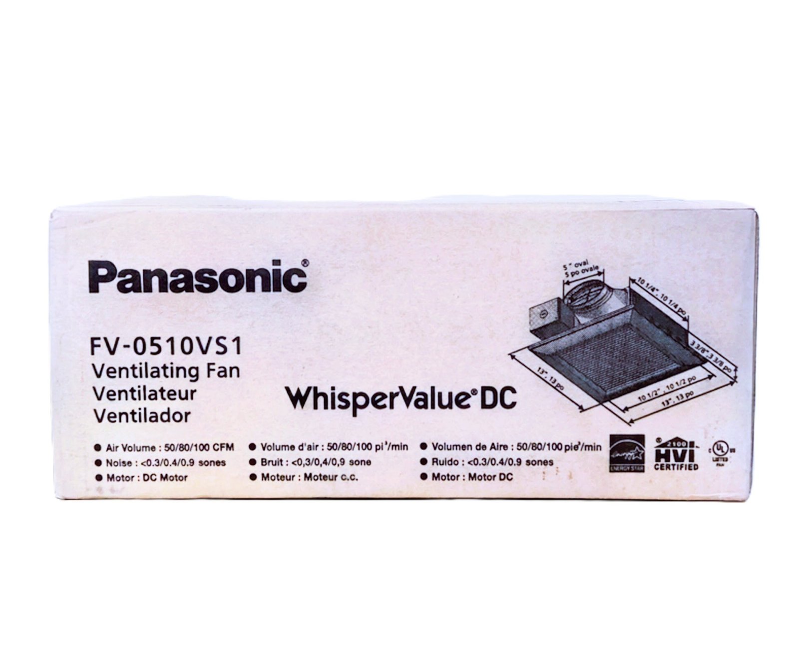 FV-0510VS1_Panasonic WhisperValue DC Bathroom Fan 50-80-100 CFM White