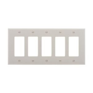 PJ265W Eaton Decorator White wall plate 5 gang Mid-size