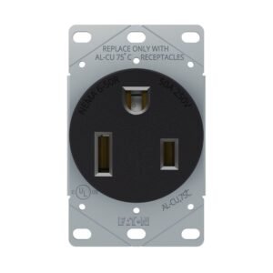 AH1254BK Eaton Single Receptacle Flush 50A 250V 2P 3W BLK