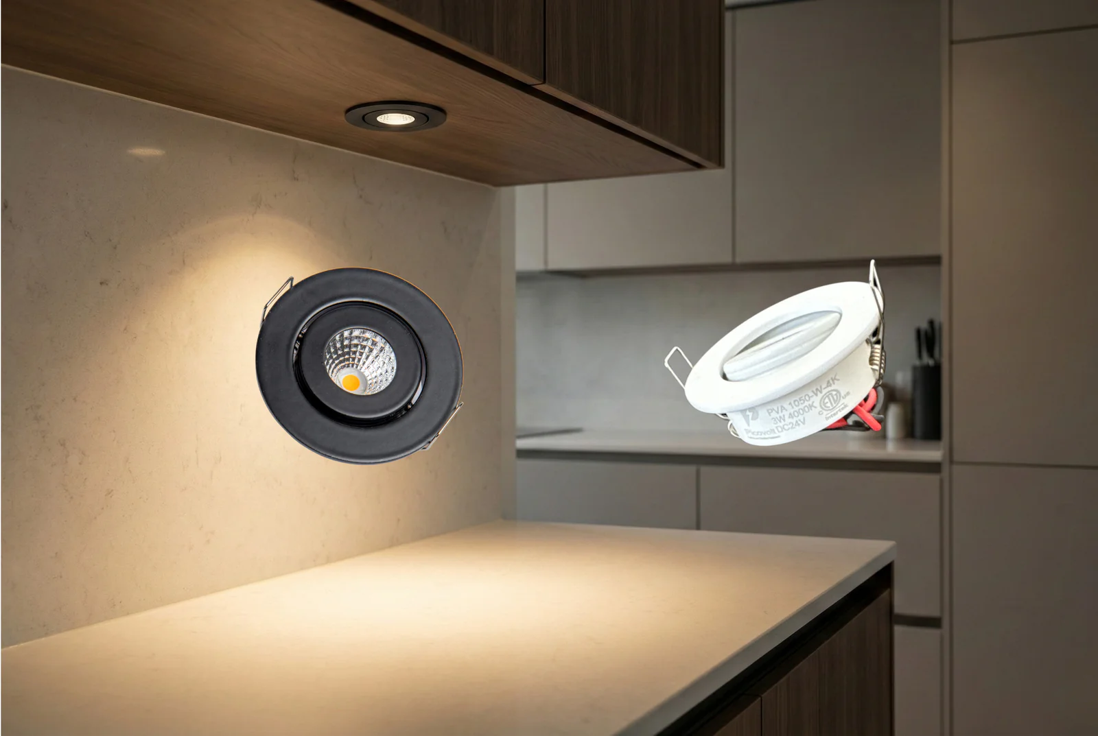 PVA1050-B-3K Picovolt 3W 3000K Under Cabinet Recessed LED Light Cut Size 40mm/1.5" Black